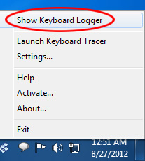 Keyboard Logger tray menu